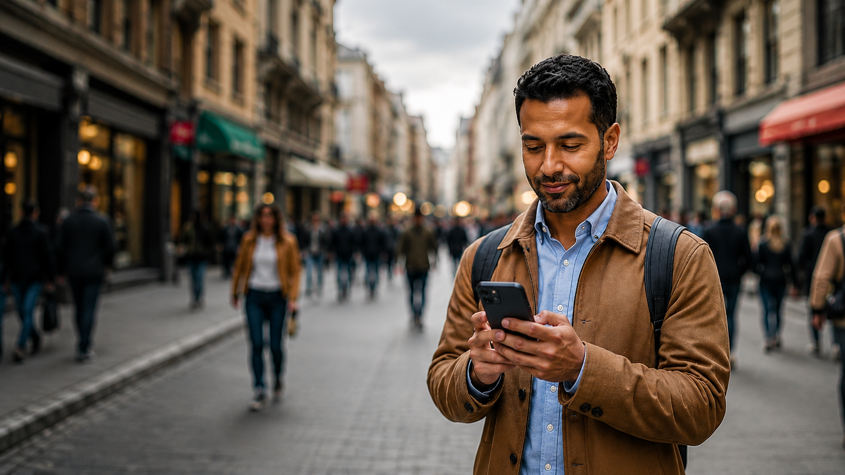 A customer using a banking app in daily life
