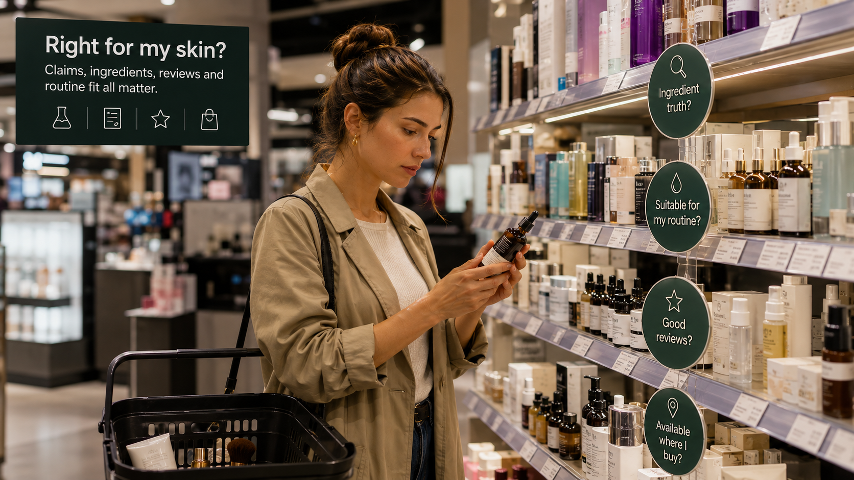 A customer reading a product label or comparing skincare online
