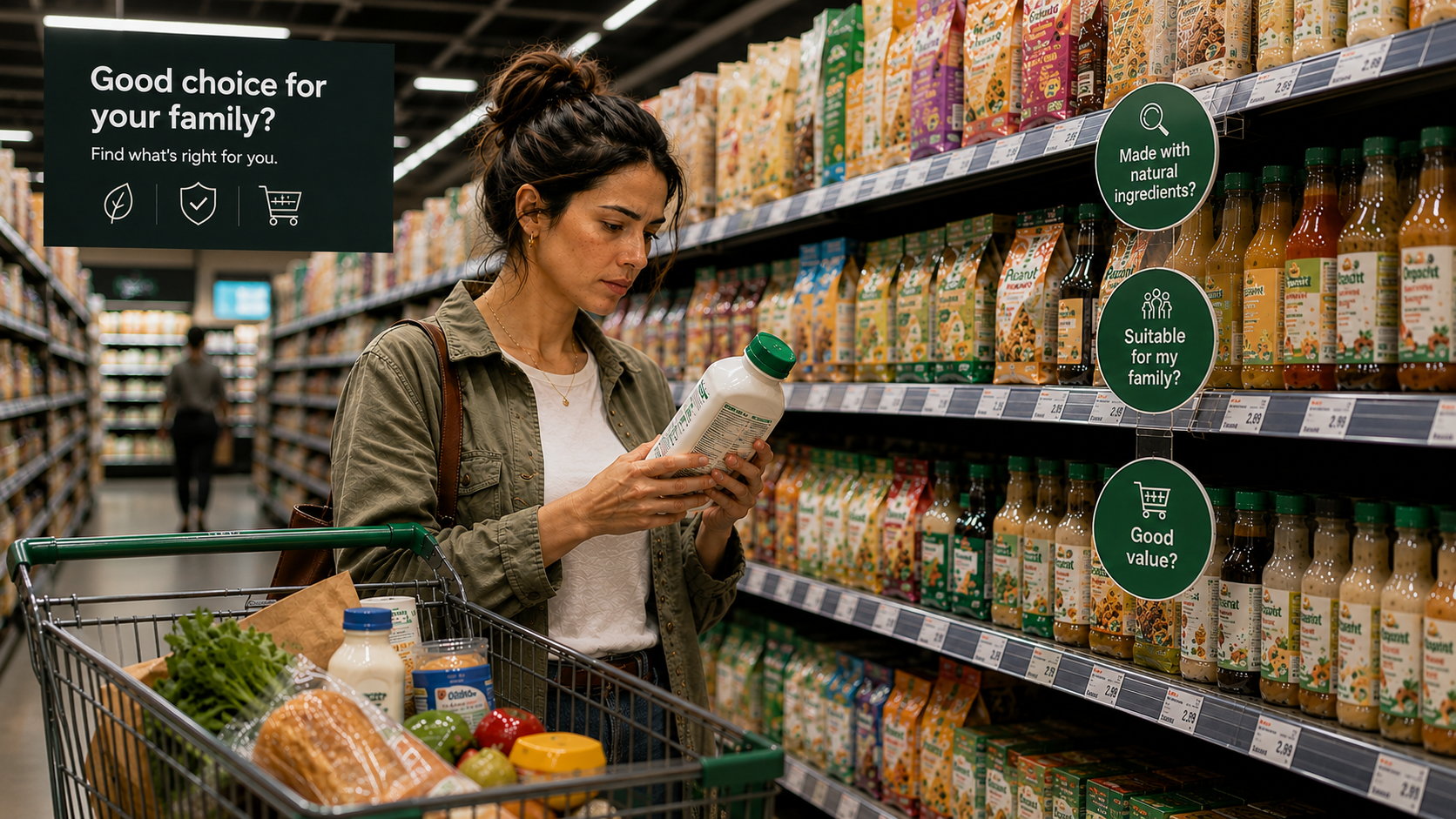A shopper comparing products on a shelf
