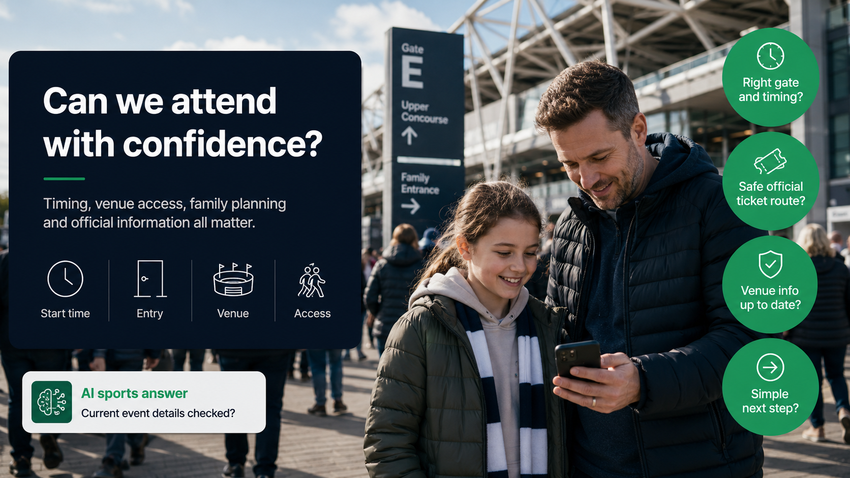 Fans checking fixtures or tickets on a phone at a venue
